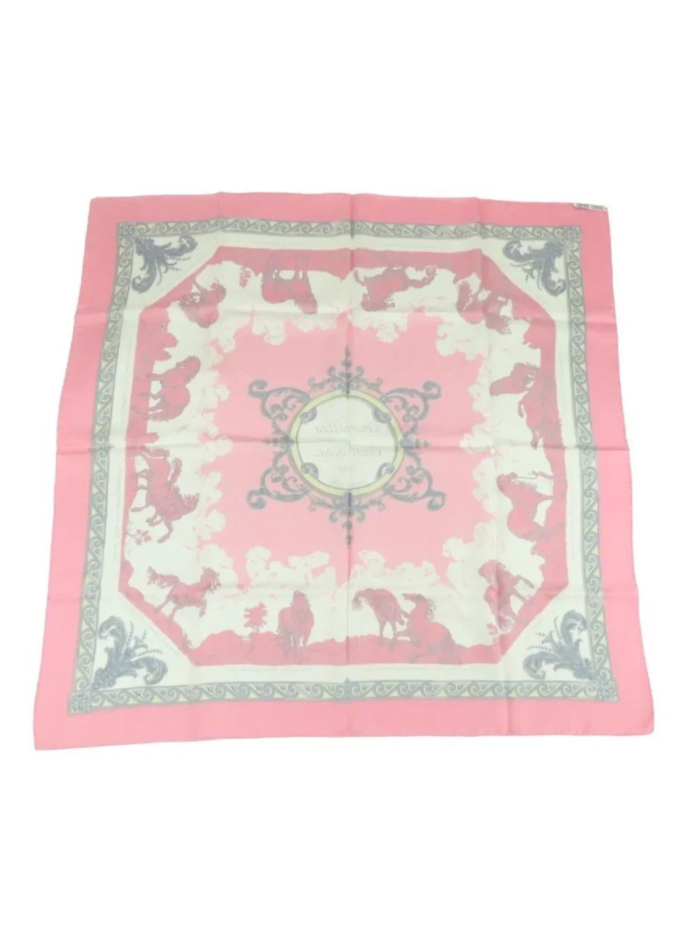 Hermes Carre 90 Courbettes et Cabrioles Silk Scarf Pink White Multicolor